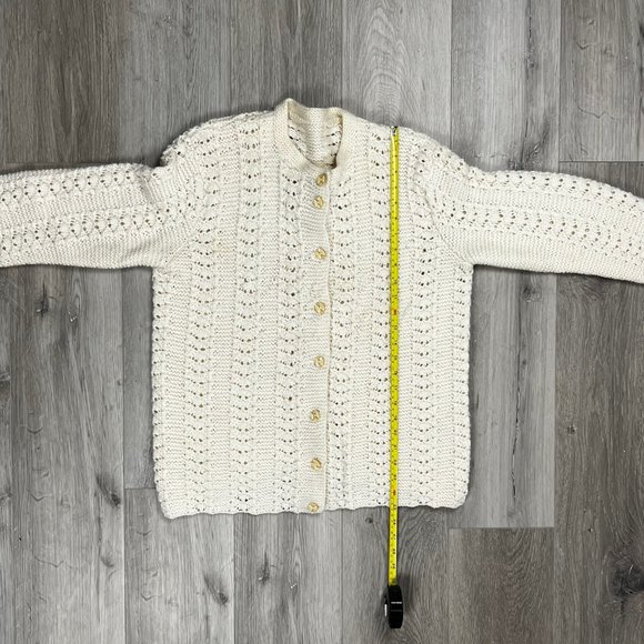 Vintage Cream Knitted Wool Button Up Women's Sweater - Picture 5 of 5